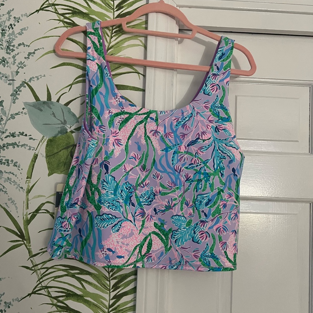 Pink and Blue Sleeveless Crop Tank Top with Boxy Style